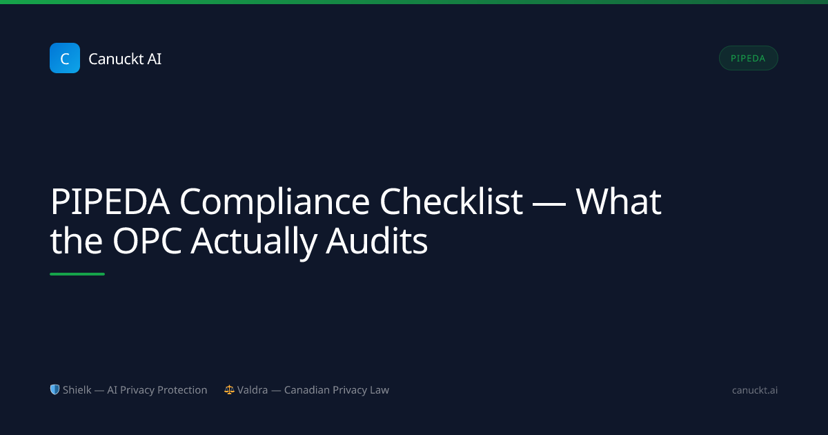 PIPEDA Compliance Checklist — What the OPC Actually Audits | Canuckt AI